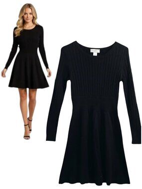 Jessica Simpson Black Sweater Dress Long Sleeve Fit & Flare Knit S